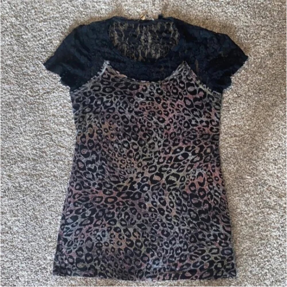 BKE Large Leopard & Lace Top